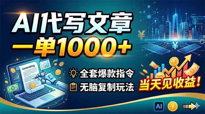 AI代写文章，一单1000+，全套爆款指令+无脑复制玩法，当天见收益！-706资源网