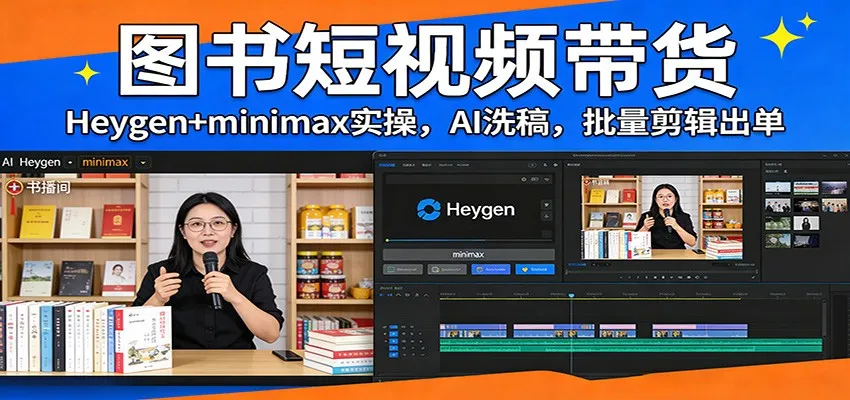 图书短视频带货：Heygen+minimax实操，AI洗稿 ，批量剪辑出单-706资源网