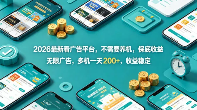 2026最新看广告平台，不需要养机，保底收益，无限广告，多机一天200+，收益稳定【揭秘】-706资源网