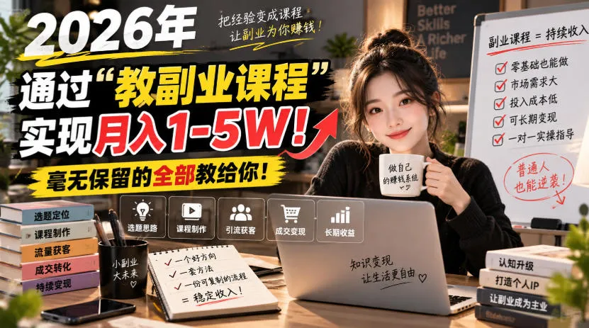 2026年通过“教副业课程”实现月入1-5W！毫无保留的全部教给你！【揭秘】-706资源网