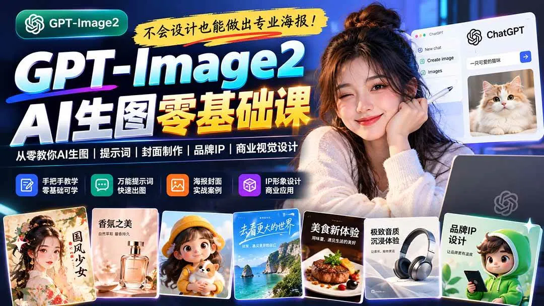 (20944期)不会设计也能做出专业海报!GPT-Image2从零教你AI生图、提示词、封面制作、品牌IP与商业视觉设计-706资源网
