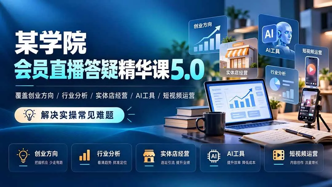 （21097期）某学院会员直播答疑精华课5.0：覆盖创业方向、行业分析、实体店经营、AI工具和短视频运营，解决实操常见难题！-706资源网