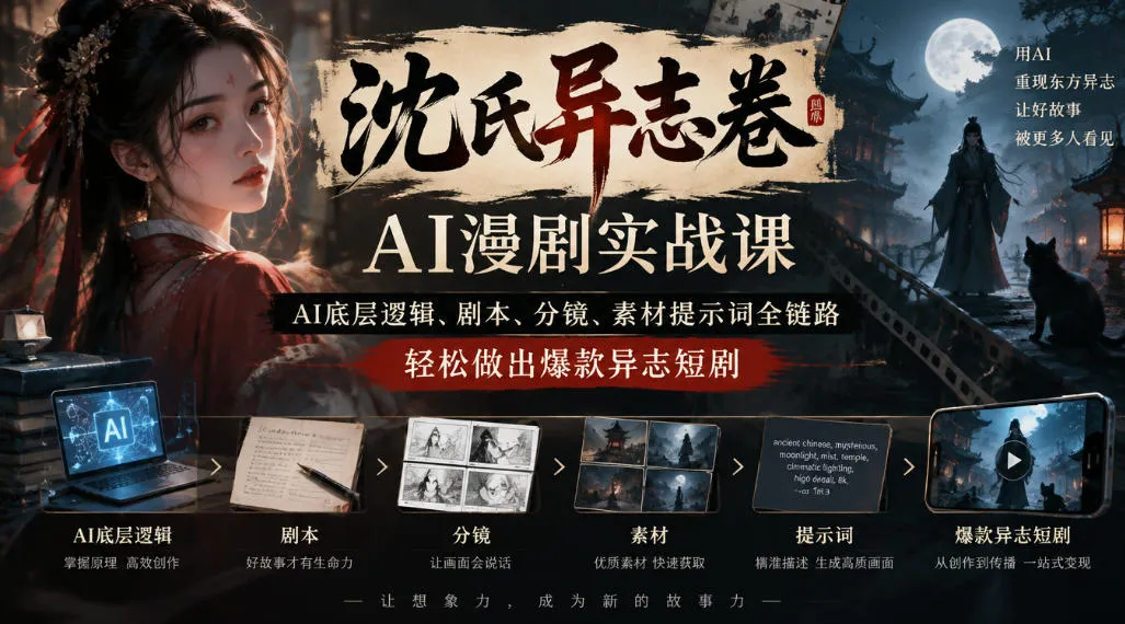 沈氏异志卷AI漫剧实战课｜AI底层逻辑、剧本、分镜、素材提示词全链路，轻松做出爆款异志短剧-706资源网