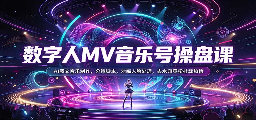 数字人MV音乐号操盘课：AI图文音乐制作，分镜脚本，对嘴人脸处理，去水印零粉挂载热榜-706资源网