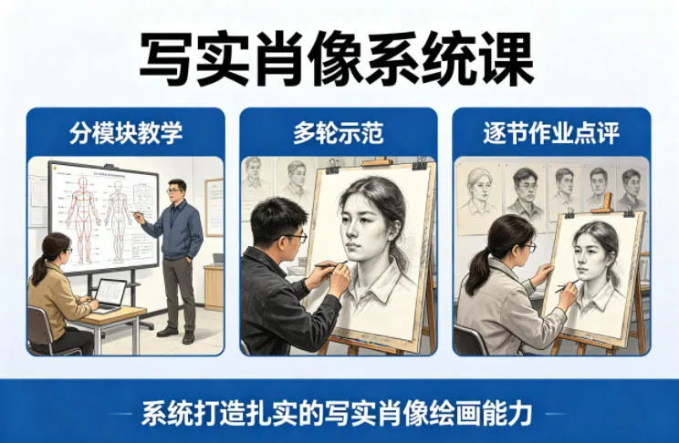 写实肖像系统课，全程分模块教学+多轮示范+逐节作业点评，系统打造扎实的写实肖像绘画能力-706资源网
