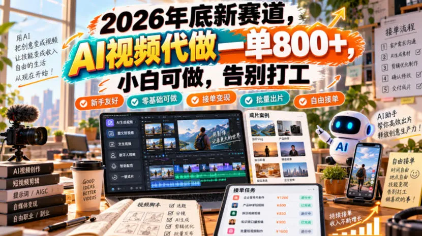 2026年底新赛道,AI视频代做一单800+,小白可做,告别打工-706资源网