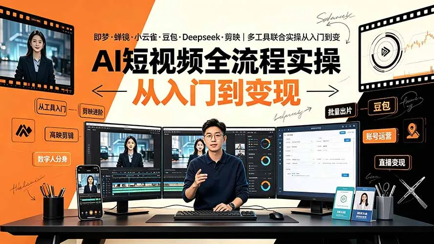 AI短视频全流程实操：即梦·蝉镜·小云雀·豆包·Deepseek·剪映｜多工具联合实操从入门到变现-706资源网