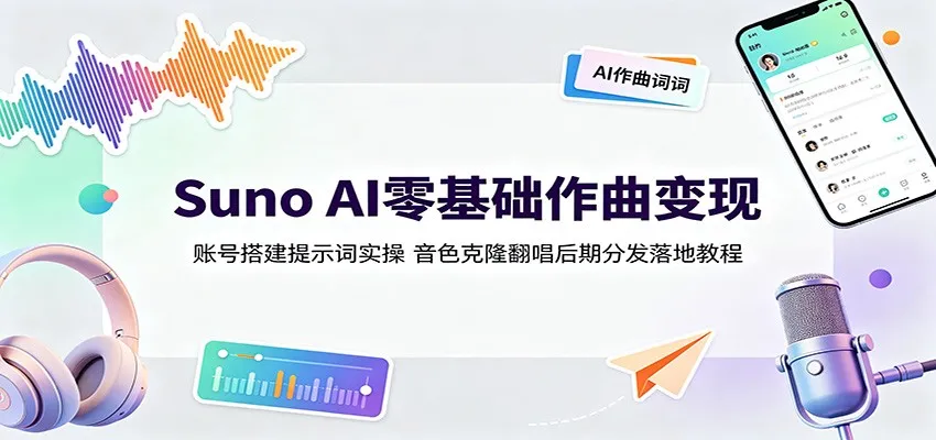 Suno AI零基础作曲变现:账号搭建提示词实操,音色克隆翻唱后期分发落地教程-706资源网