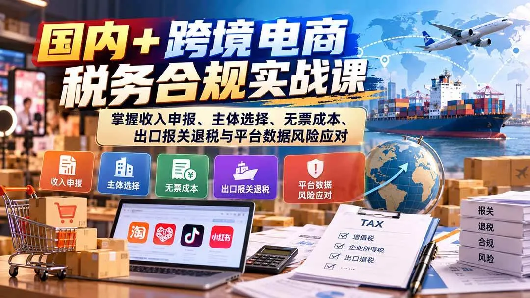 (20686期)国内+跨境电商税务合规实战课:掌握收入申报、主体选择、无票成本、出口报关退税与平台数据风险应对-706资源网