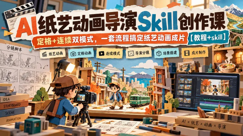 AI纸艺动画导演Skill创作课｜定格+连续双模式，一套流程搞定纸艺动画成片【教程+skill】-706资源网