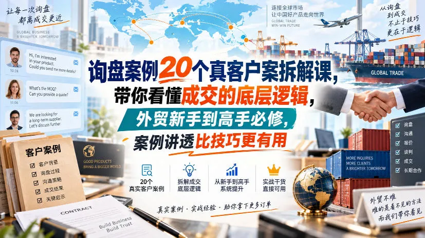 询盘案例20个真客户案拆解课，带你看懂成交的底层逻辑，外贸新手到高手必修，案例讲透比技巧更有用-706资源网