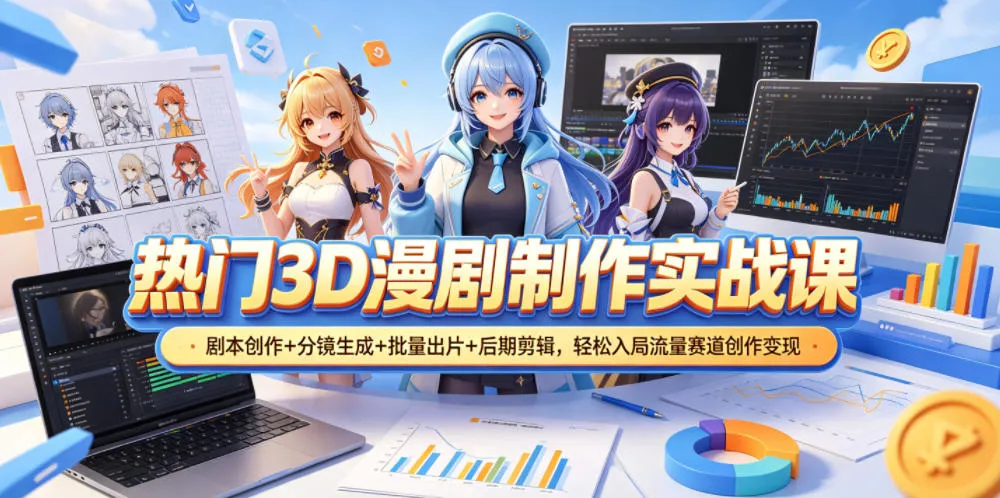 热门3D漫剧制作实战课，剧本创作+分镜生成+批量出片+后期剪辑，轻松入局流量赛道创作变现-706资源网