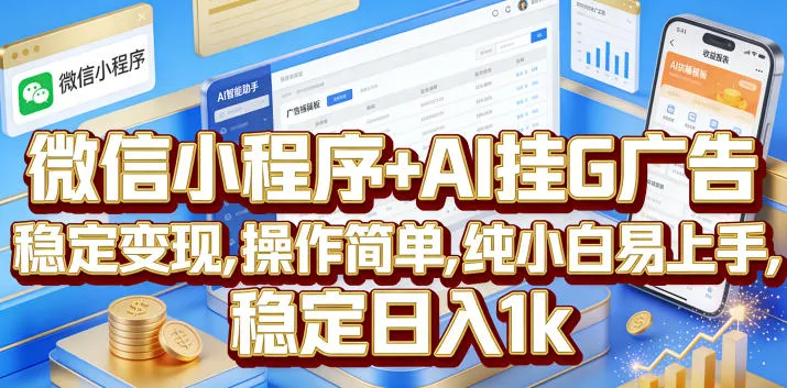 微信小程序+AI挂G广告，稳定变现，操作简单，纯小白易上手，稳定日入1k【揭秘】-706资源网