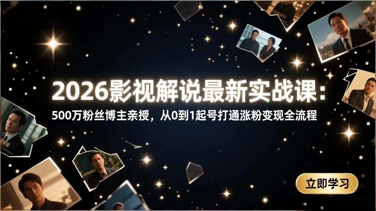 2026影视解说最新实战课：500万粉丝博主亲授，从0到1起号打通涨粉变现全流程-706资源网