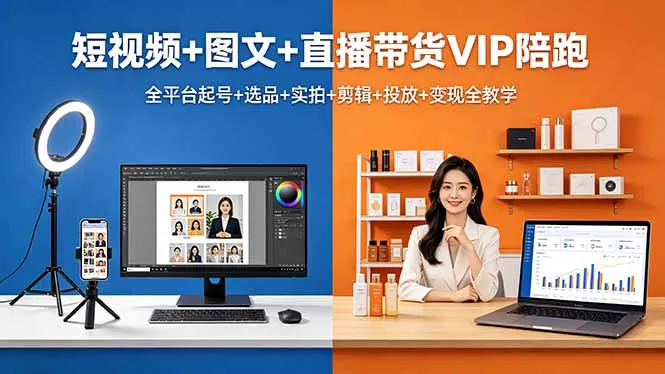 短视频+图文+直播带货VIP陪跑，全平台起号+选品+实拍+剪辑+投放+变现全教学-706资源网