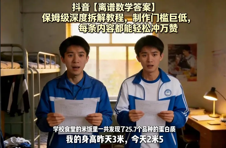 抖音【离谱数学答案】保姆级深度拆解教程，制作门槛巨低，每条内容都能轻松冲万赞，附详细步骤-706资源网
