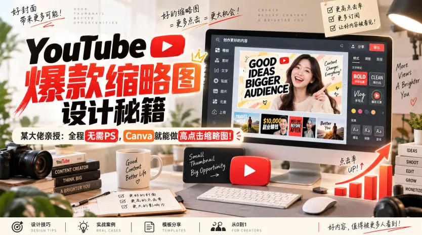 YouTube爆款缩略图设计秘籍,某油管大佬(610万订阅者)亲授,全程无需PS,Canva就能做高点击缩略图!【原创双语字幕】-706资源网