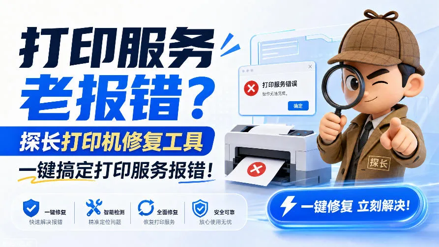 打印服务老报错？探长打印机修复工具，一键搞定打印服务报错！