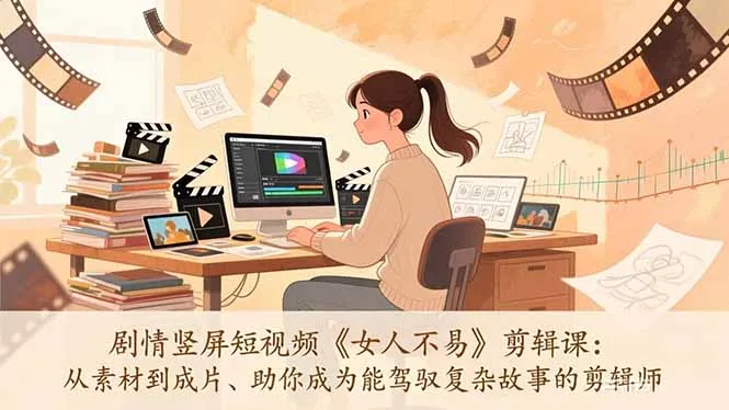 剧情竖屏短视频《女人不易》剪辑课：从素材到成片、助你成为能驾驭复杂故事的剪辑师-706资源网