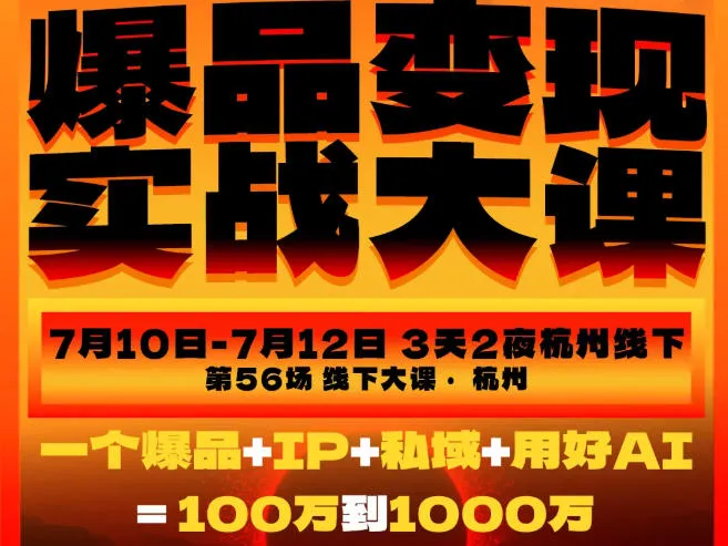 爆品变现实战大课,从爆品,到流量,到成交,一个爆品+IP+私域+用好AI=100W到1000W(7月10-12日)-706资源网