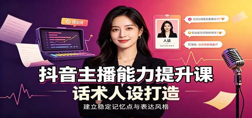 抖音主播能力提升课：账号底层逻辑，直播间搭建调试，话术人设打造全套教学-706资源网