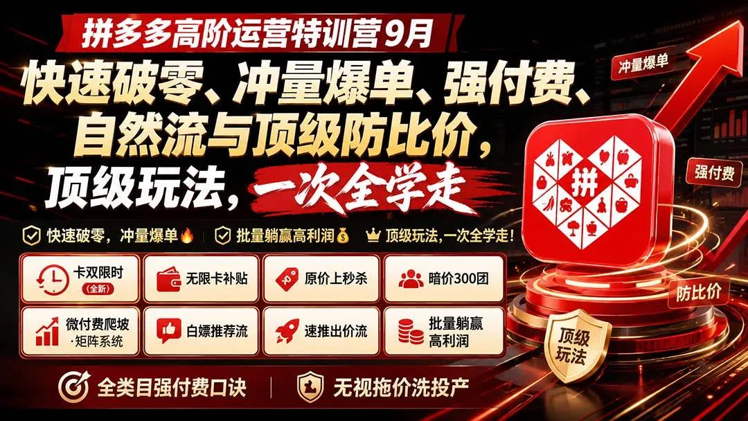 (20155期)拼多多高阶运营特训营9月:快速破零、冲量爆单、强付费、自然流与顶级防比价, 顶级玩法,一次全学走-706资源网