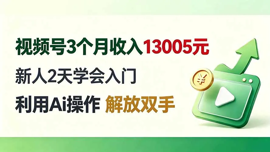 视频号3个月收入13005元, 新人2天学会入门, 利用Ai操作 解放双手!-706资源网