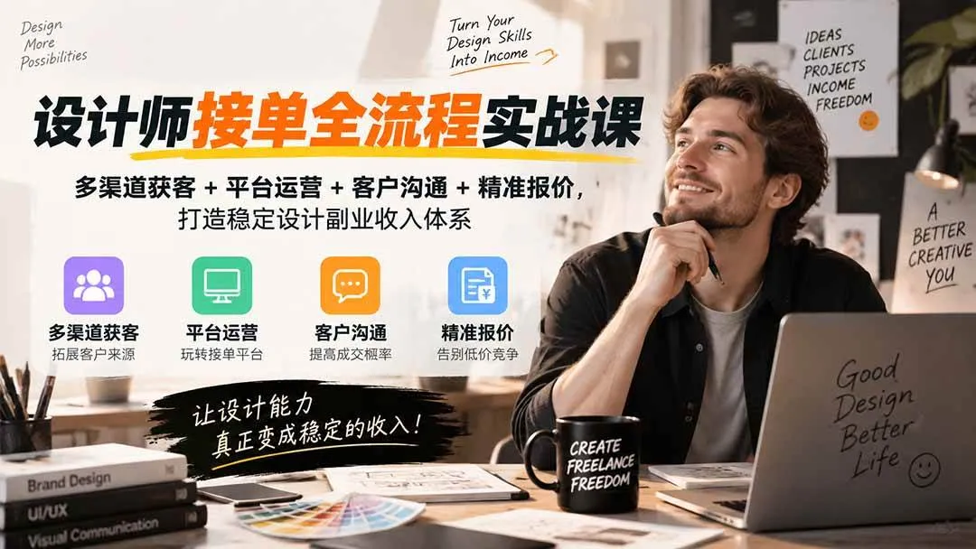(20563期)设计师接单全流程实战课-无水印|多渠道获客+平台运营+客户沟通+精准报价,打造稳定设计副业收入体系-706资源网