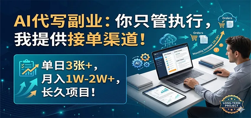 AI代写副业：你只管执行，我提供接单渠道！单日3张+，月入1W-2W+，长久项目-706资源网