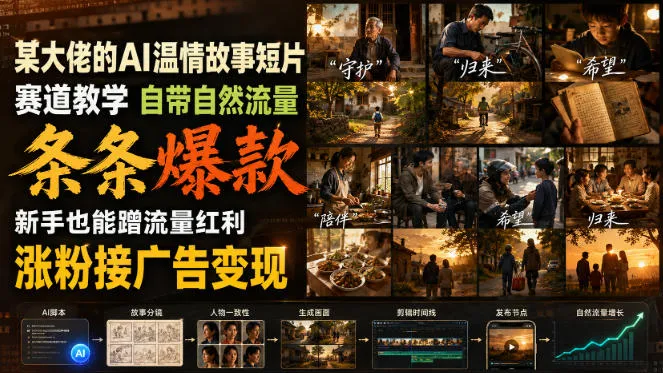某大佬的AI温情故事短片赛道教学，自带自然流量，条条爆款，新手也能蹭流量红利，涨粉接广告变现-706资源网