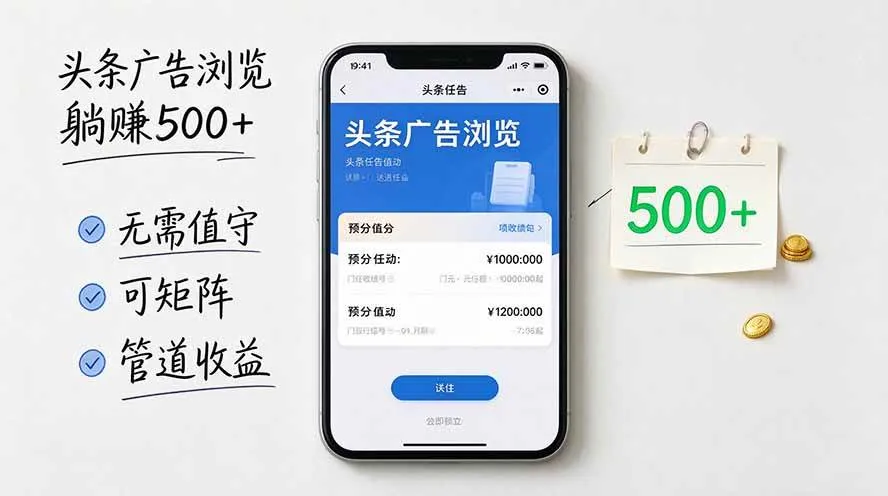 （20835期）头条广告浏览躺赚500+无需值守，可矩阵并附有管道收益-706资源网