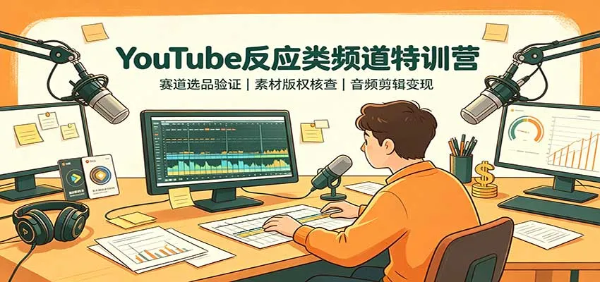 YouTube反应类频道特训营：赛道选品验证，素材版权核查，音频剪辑变现-706资源网