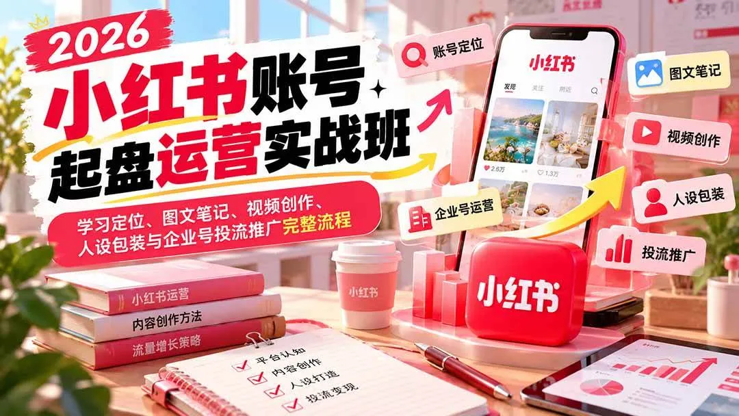 （20647期）2026小红书账号起盘运营实战班：学习定位、图文笔记、视频创作、人设包装与企业号投流推广完整流程-706资源网