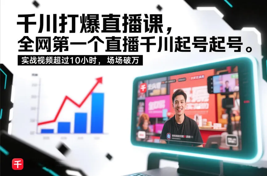 千川打爆直播课，全网第一个直播千川起号录屏实战的，实战视频超过10小时，场场破万-706资源网