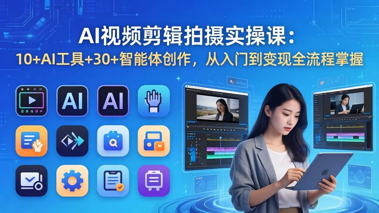 AI 视频剪辑拍摄实操课：10+AI工具+30+智能体创作，从入门到变现全流程掌握-706资源网