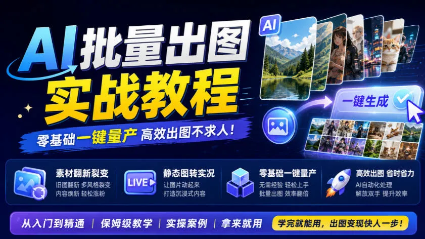 AI批量出图实战教程，素材翻新裂变，静态图转实况，零基础一键量产-706资源网