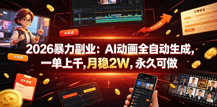 2026暴力副业：AI动画全自动生成，一单上千，月稳2W，永久可做【揭秘】-706资源网