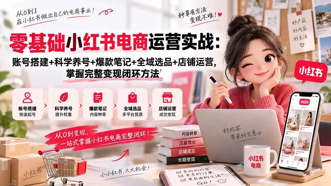 (20467期)零基础小红书电商运营实战:账号搭建+科学养号+爆款笔记+全域选品+店铺运营,掌握完整变现闭环方法-706资源网