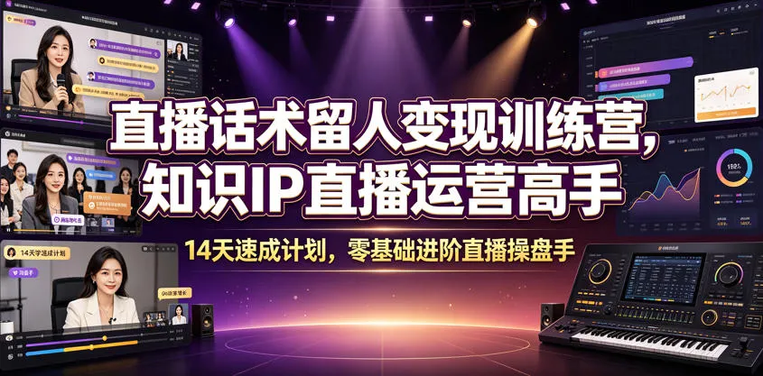 直播话术留人变现训练营，知识IP直播运营高手，14天速成计划，零基础进阶直播操盘手-706资源网