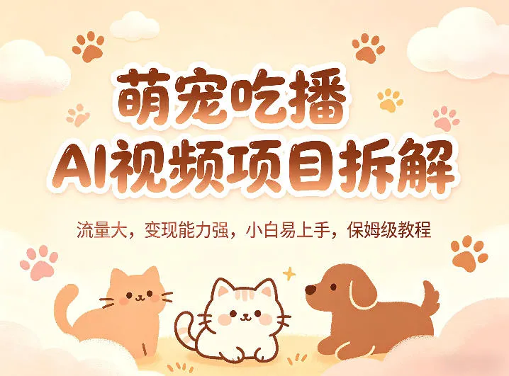 萌宠吃播AI视频项目拆解，流量大，变现能力强，小白易上手，保姆级教程-706资源网