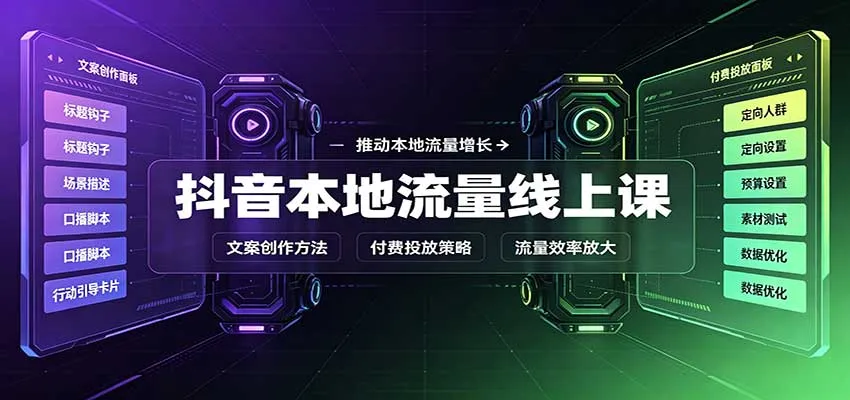 抖音本地流量线上课:账号搭建拍摄剪辑,文案创作与付费投放教学-706资源网