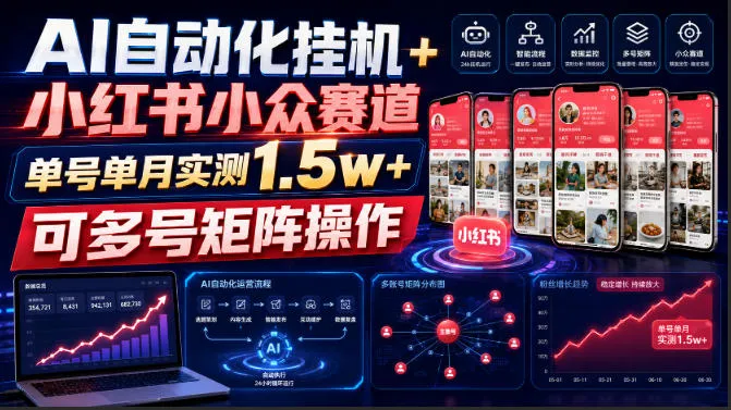 AI自动化挂G+小红书小众赛道，单号单月实测1.5w+，可多号矩阵操作【揭秘】-706资源网