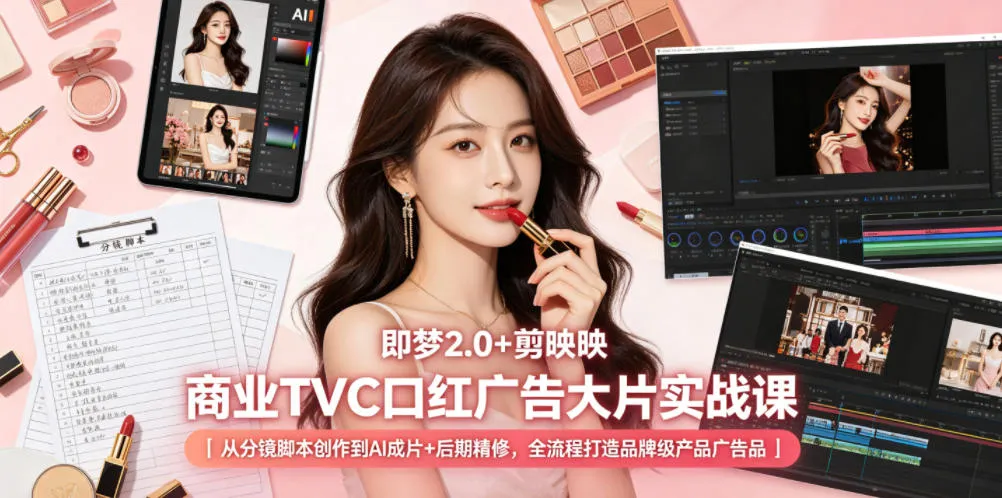 即梦2.0+剪映商业TVC口红广告大片实战课｜从分镜脚本创作到AI成片+后期精修，全流程打造品牌级产品广告-706资源网