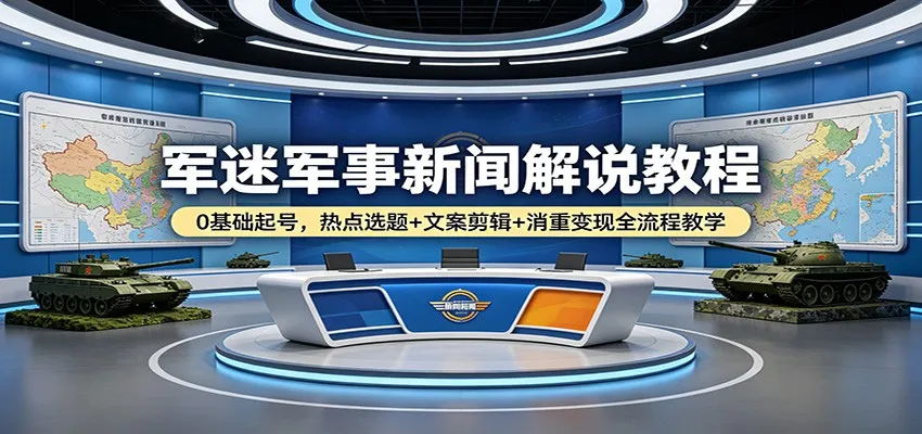 军迷军事新闻解说教程：0基础起号，热点选题+文案剪辑+消重变现全流程教学-706资源网
