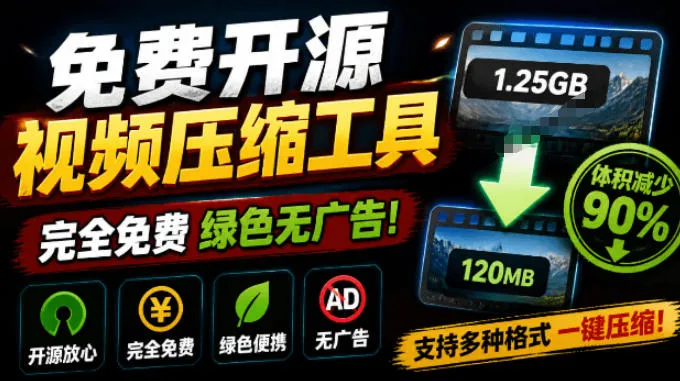 Github开源视频压缩瘦身工具,轻松压缩90%,并保持画质清晰,完全免费绿色无广告!VideoSlim