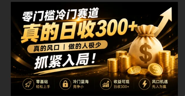 零成本冷门赛道，真的日300+真风口，做得人极少！赶紧入局，超级简单！-706资源网