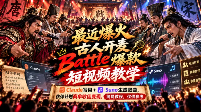 最近爆火古人开麦Battle爆款短视频教学,Claude写词+Suno生成歌曲,伙伴计划商单收徒变现,简易教程,仅供参考-706资源网