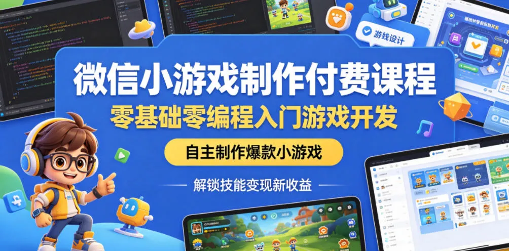 微信小游戏制作付费课程,零基础零编程入门游戏开发,自主制作爆款小游戏,解锁技能变现新收益-706资源网