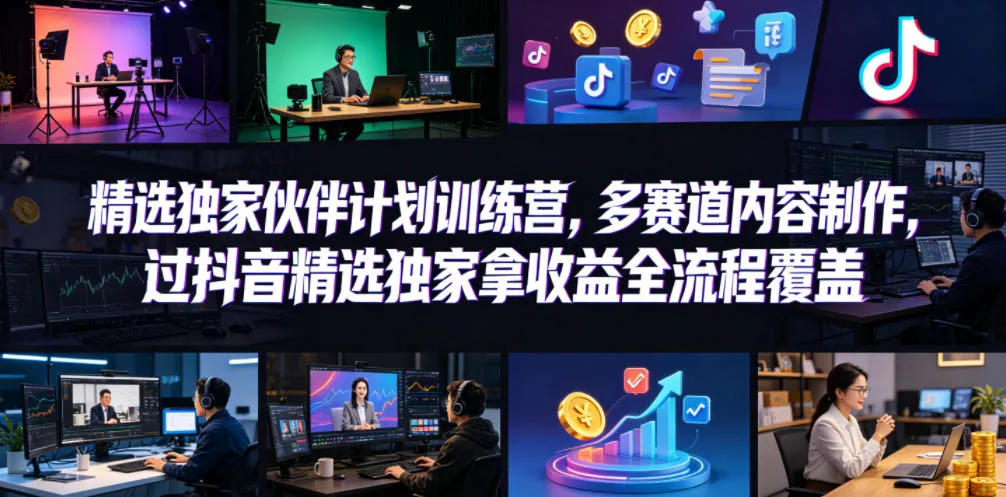 小豁食堂精选独家伙伴计划训练营，多赛道内容制作，过抖音精选独家拿收益全流程覆盖-706资源网