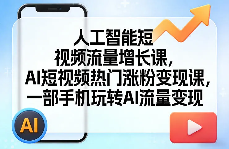 人工智能短视频流量增长课，AI短视频热门涨粉变现课，一部手机玩转AI流量变现-706资源网